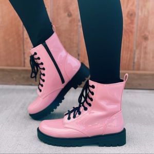 Pink Lace up Combat Boots